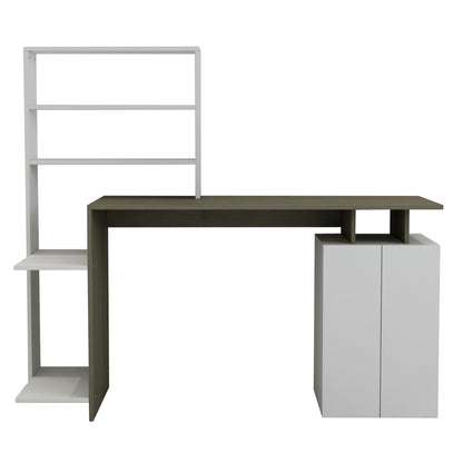 Desk With Bookcase Rochell Melamine Olive Grey White Color 146,3x55x128,8hcm.hm8886.11