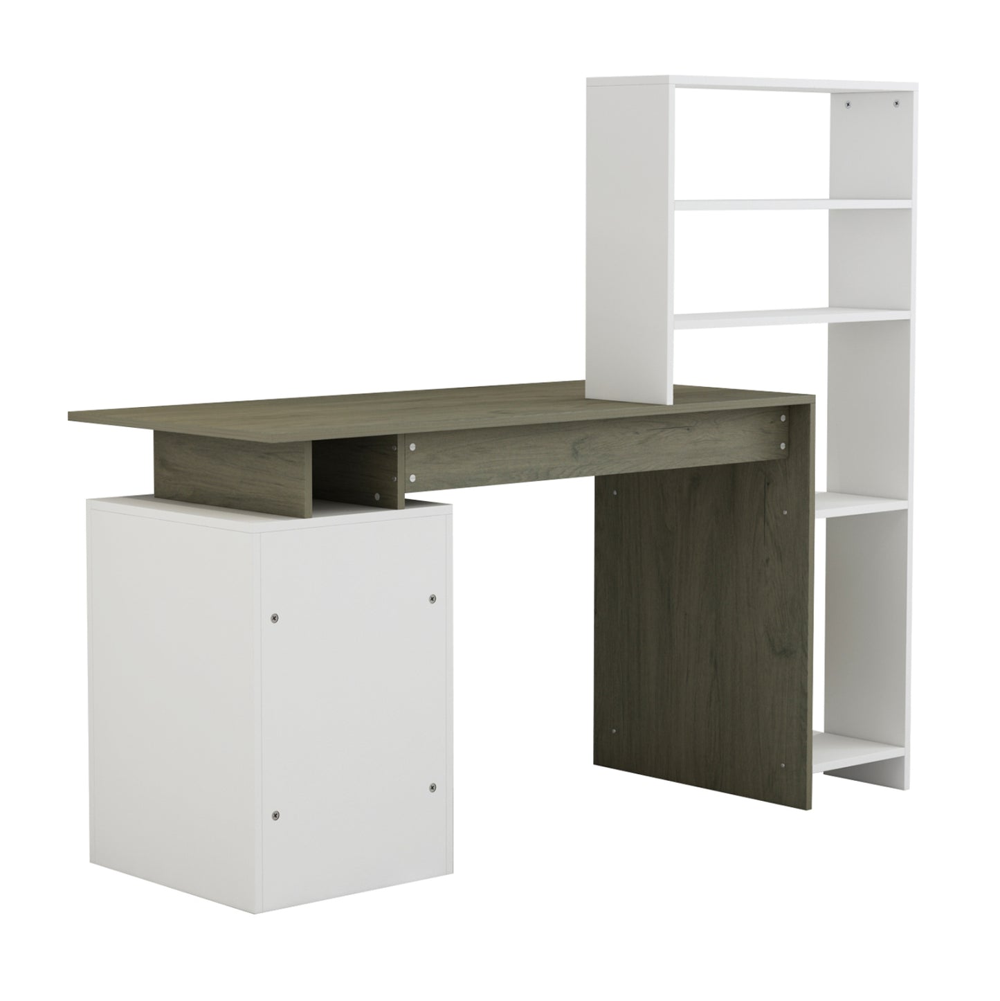 Desk With Bookcase Rochell Melamine Olive Grey White Color 146,3x55x128,8hcm.hm8886.11