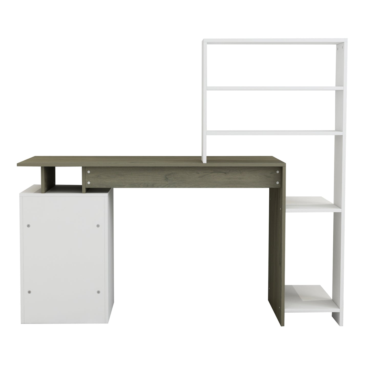 Desk With Bookcase Rochell Melamine Olive Grey White Color 146,3x55x128,8hcm.hm8886.11