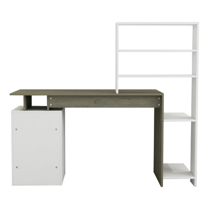 Desk With Bookcase Rochell Melamine Olive Grey White Color 146,3x55x128,8hcm.hm8886.11