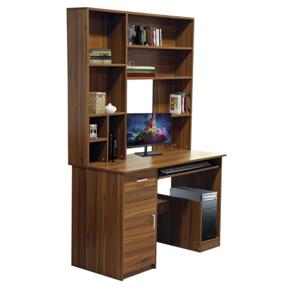 Hm2032.04 Desk Status With Bookcase-shelves, Walnut,120x55x182