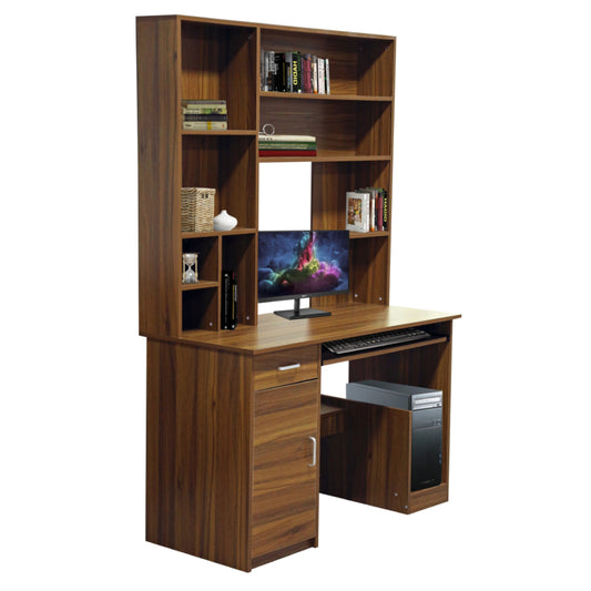 Hm2032.04 Desk Status With Bookcase-shelves, Walnut,120x55x182