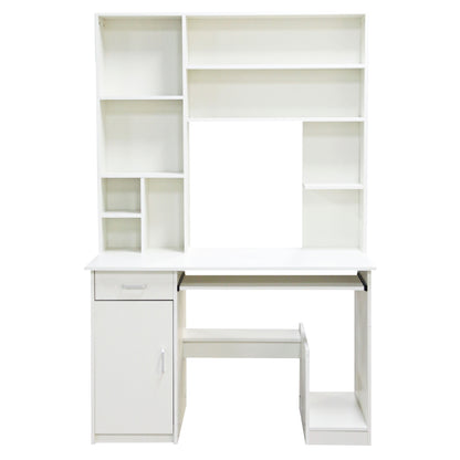 Hm2032.03 Desk "status" With Bookcase-shelves, White, 120x55x182