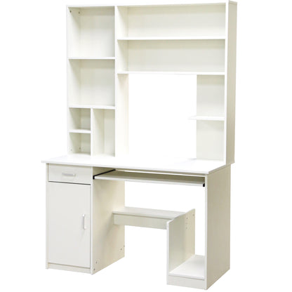 Hm2032.03 Desk "status" With Bookcase-shelves, White, 120x55x182