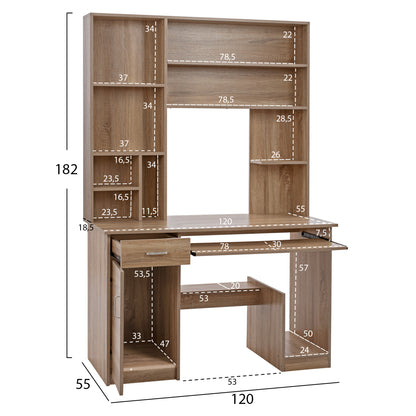 Hm2032.02 Desk Status With Bookcase-shelves, Sonoma, 120x55x182