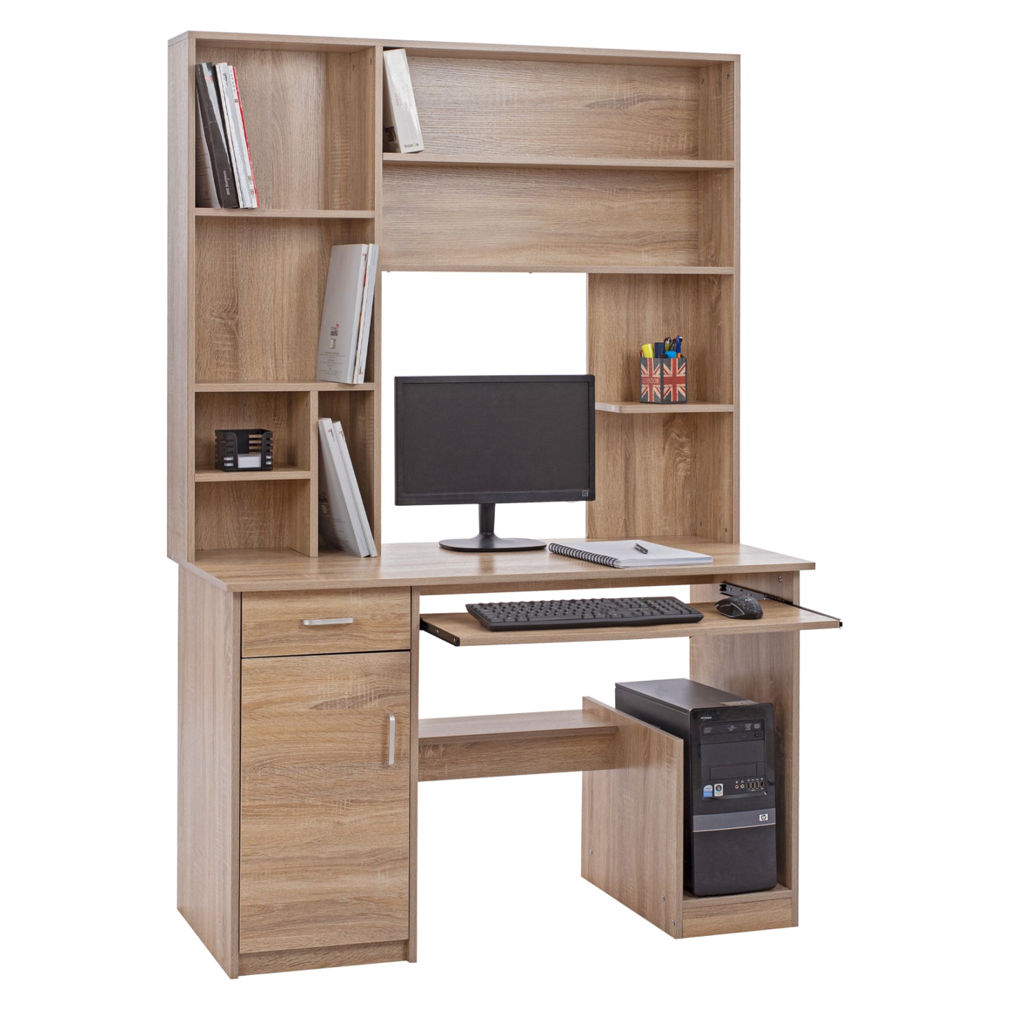 Hm2032.02 Desk Status With Bookcase-shelves, Sonoma, 120x55x182