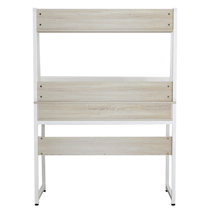 Desk With Bookcase Tanaya Hm2390.13 Melamine In Sonama & Metal White Frame 100x48x139h Cm.
