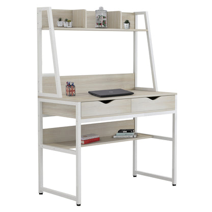 Desk With Bookcase Tanaya Hm2390.13 Melamine In Sonama & Metal White Frame 100x48x139h Cm.