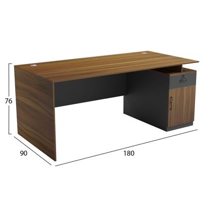 Office Desk With Right Side Cabinet Tactic Hm18387.03 Melamine In Walnut/grey 180x90x76hcm
