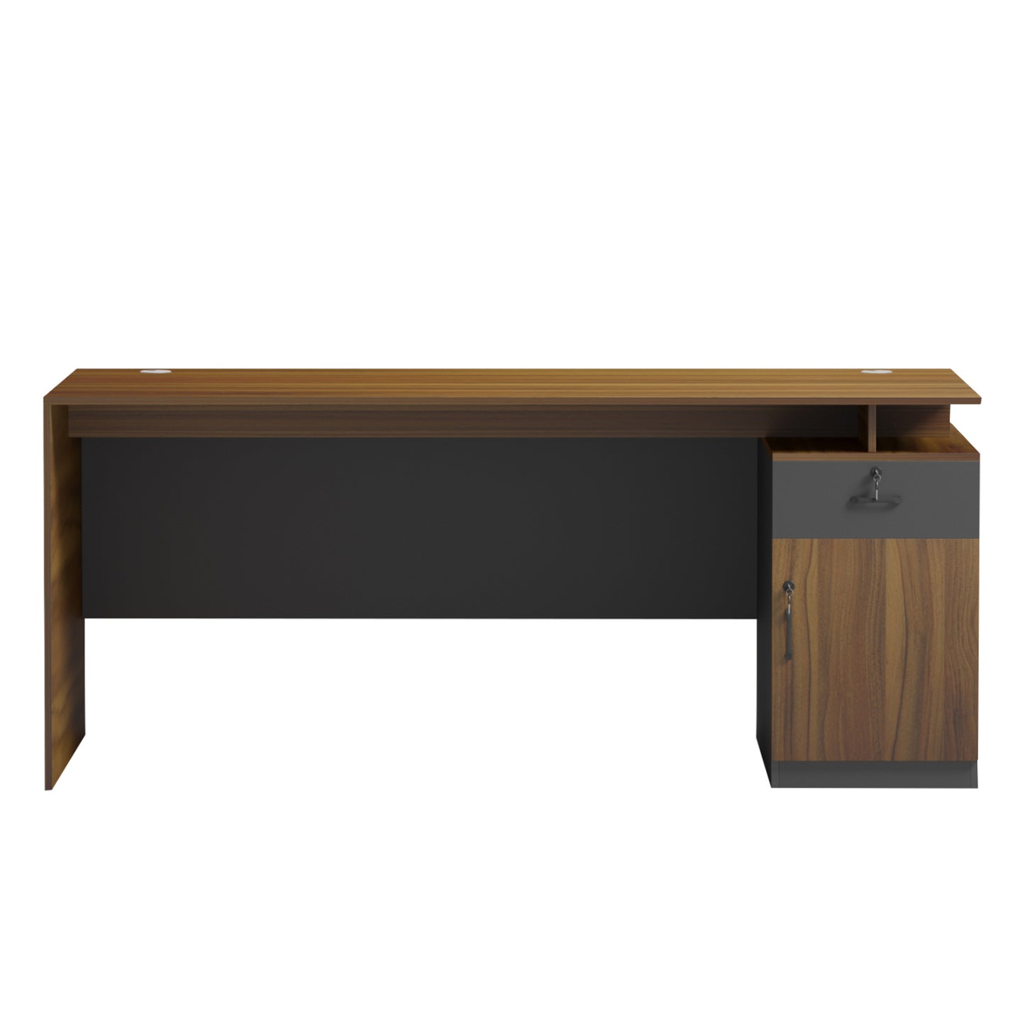 Office Desk With Right Side Cabinet Tactic Hm18387.03 Melamine In Walnut/grey 180x90x76hcm