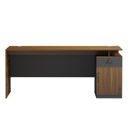 Office Desk With Right Side Cabinet Tactic Hm18387.03 Melamine In Walnut/grey 180x90x76hcm