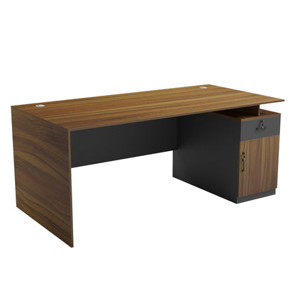 Office Desk With Right Side Cabinet Tactic Hm18387.03 Melamine In Walnut/grey 180x90x76hcm