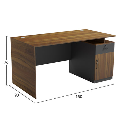 Office Desk With Right Side Cabinet Tactic Hm18388.03 Melamine In Walnut/grey 150x80x76hcm