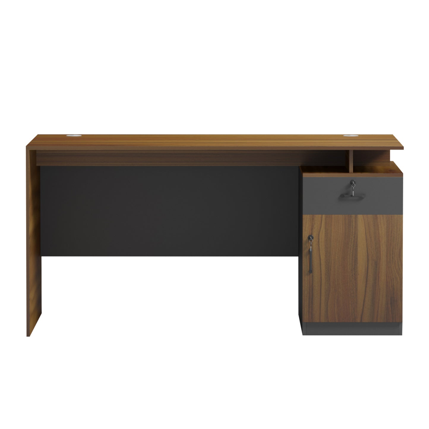 Office Desk With Right Side Cabinet Tactic Hm18388.03 Melamine In Walnut/grey 150x80x76hcm