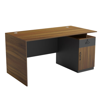 Office Desk With Right Side Cabinet Tactic Hm18388.03 Melamine In Walnut/grey 150x80x76hcm
