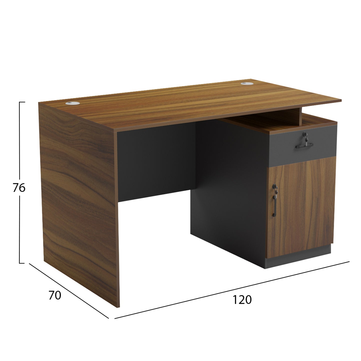 Office Desk With Right Side Cabinet Tactic Hm18389.03 Melamine In Walnut/grey 120x70x76hcm