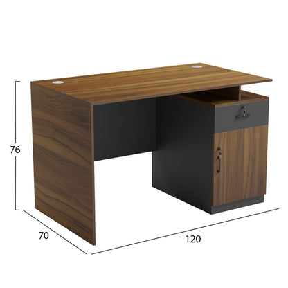 Office Desk With Right Side Cabinet Tactic Hm18389.03 Melamine In Walnut/grey 120x70x76hcm