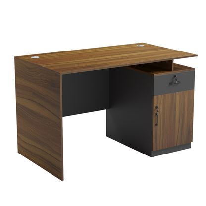 Office Desk With Right Side Cabinet Tactic Hm18389.03 Melamine In Walnut/grey 120x70x76hcm