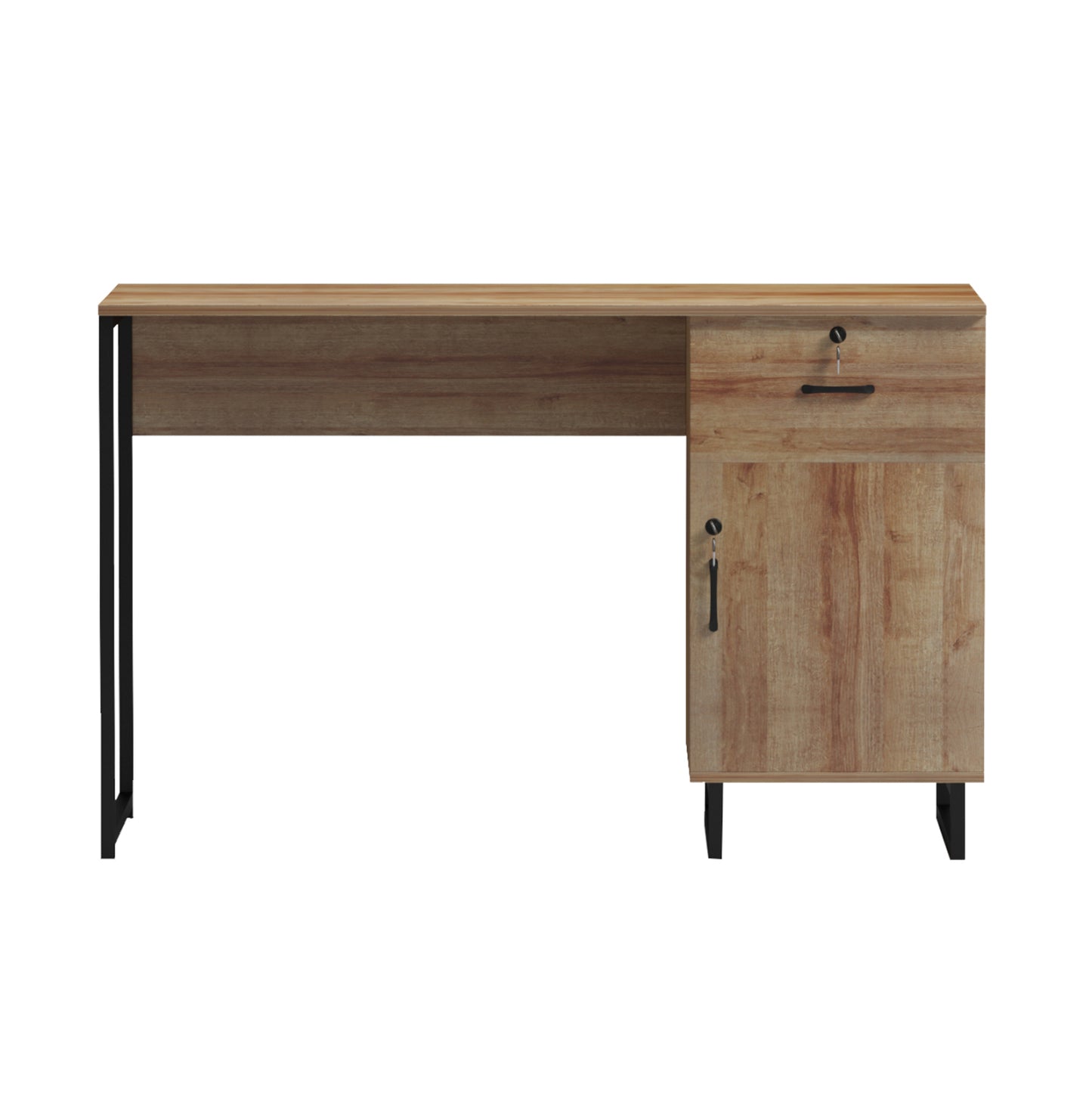 Office Desk With Drawer & Cabinet Accon Hm18383.01 Black Metal Legs--melamine In Oak 120x55x75hcm.