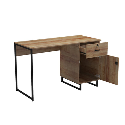 Office Desk With Drawer & Cabinet Accon Hm18383.01 Black Metal Legs--melamine In Oak 120x55x75hcm.