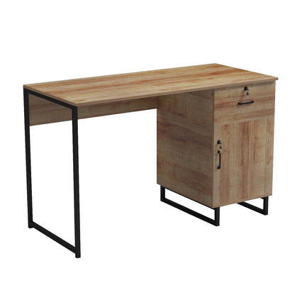 Office Desk With Drawer & Cabinet Accon Hm18383.01 Black Metal Legs--melamine In Oak 120x55x75hcm.