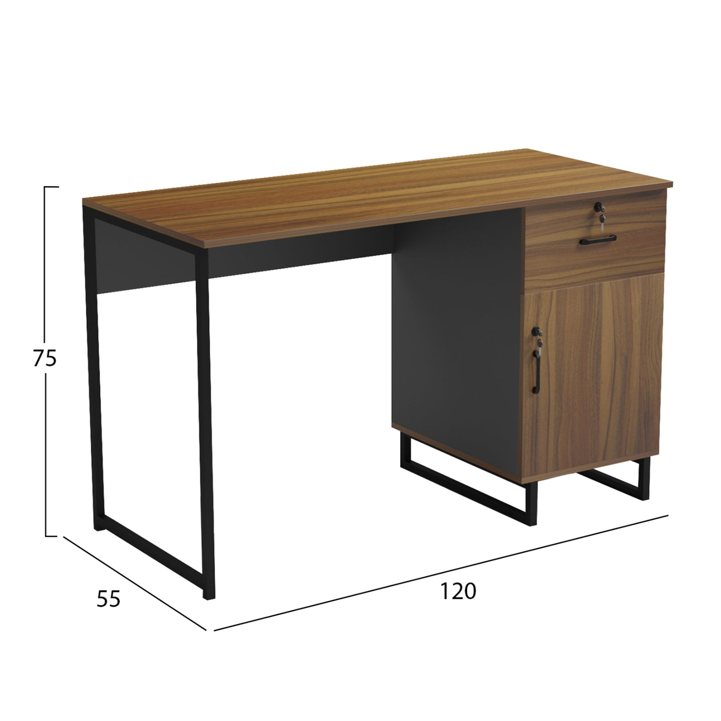 Office Desk With Drawer & Cabinet Accon Hm18383.03 Melamine In Walnut/grey 120x55x75hcm.