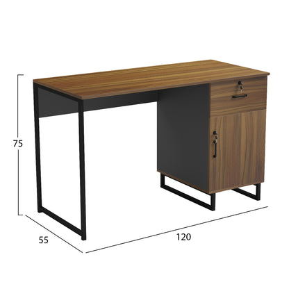Office Desk With Drawer & Cabinet Accon Hm18383.03 Melamine In Walnut/grey 120x55x75hcm.