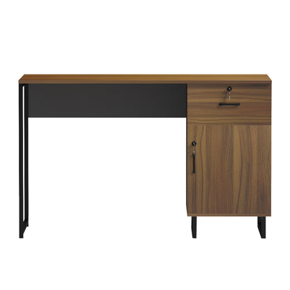 Office Desk With Drawer & Cabinet Accon Hm18383.03 Melamine In Walnut/grey 120x55x75hcm.