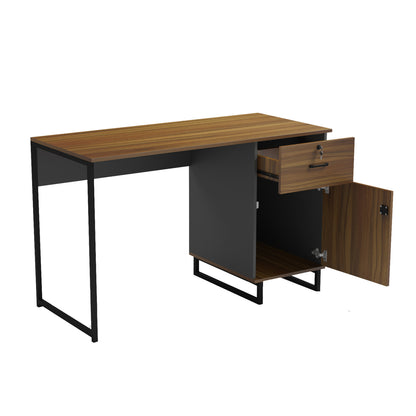 Office Desk With Drawer & Cabinet Accon Hm18383.03 Melamine In Walnut/grey 120x55x75hcm.