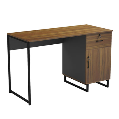 Office Desk With Drawer & Cabinet Accon Hm18383.03 Melamine In Walnut/grey 120x55x75hcm.