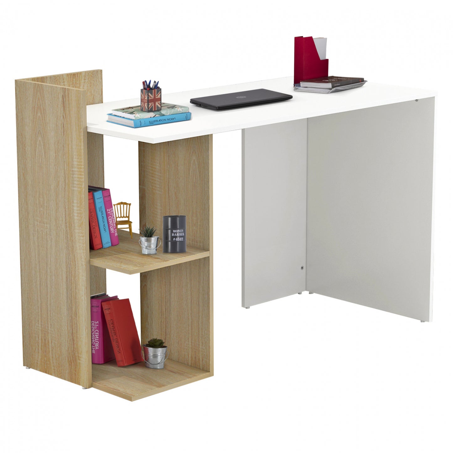 Melamine Desk With Shelves Syndya Hm8994.02 Sonama- White 112x55x85hcm.