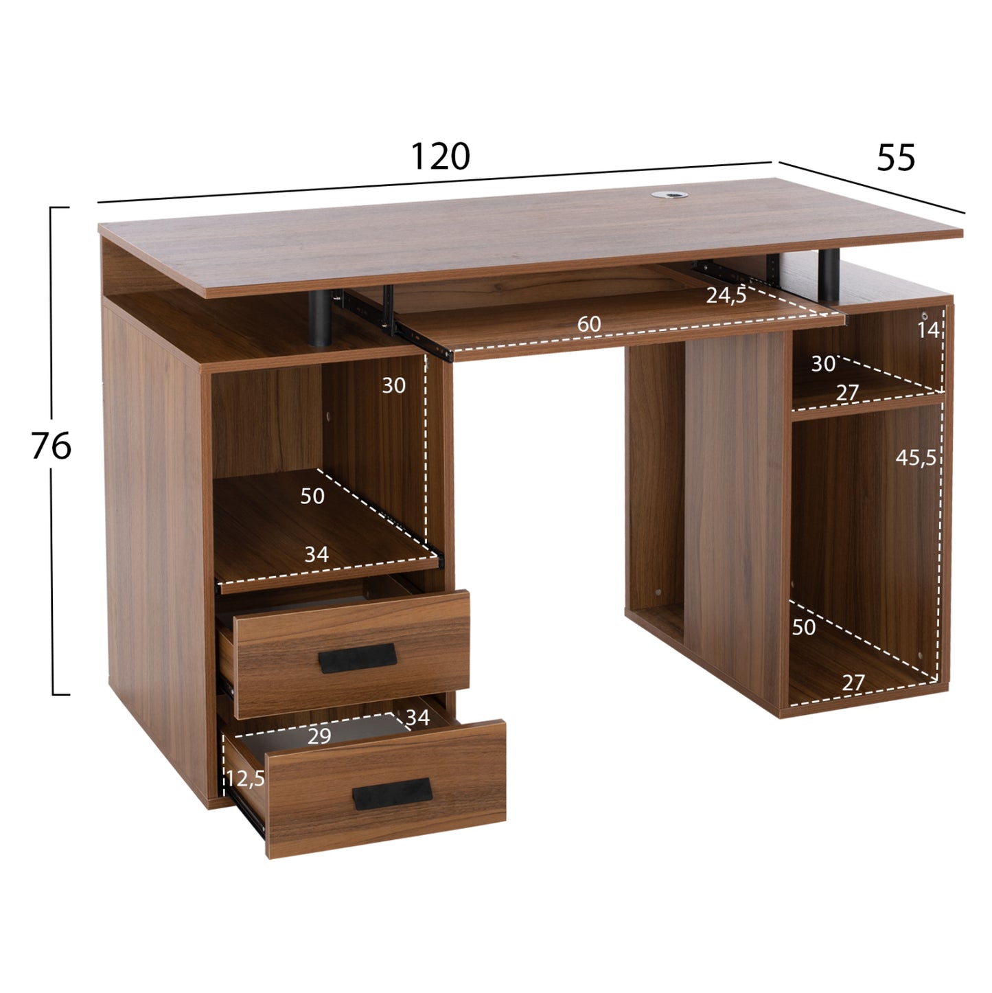 Melamine Office Desk Status Hm2026.03 Walnut 120Χ55Χ76 Cm.