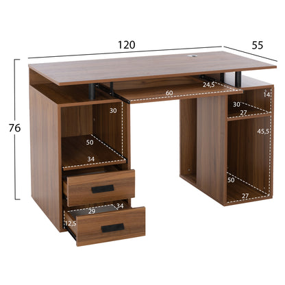 Melamine Office Desk Status Hm2026.03 Walnut 120Χ55Χ76 Cm.