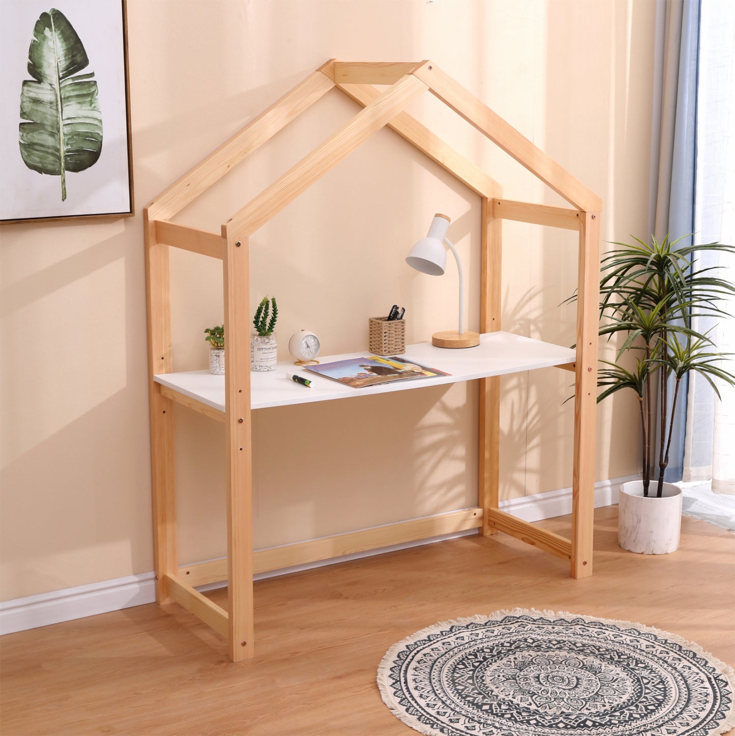 Kids' Desk Pepe Hm2498.03 Pine Wood In Natural Color-melamine 120x44x152hcm.