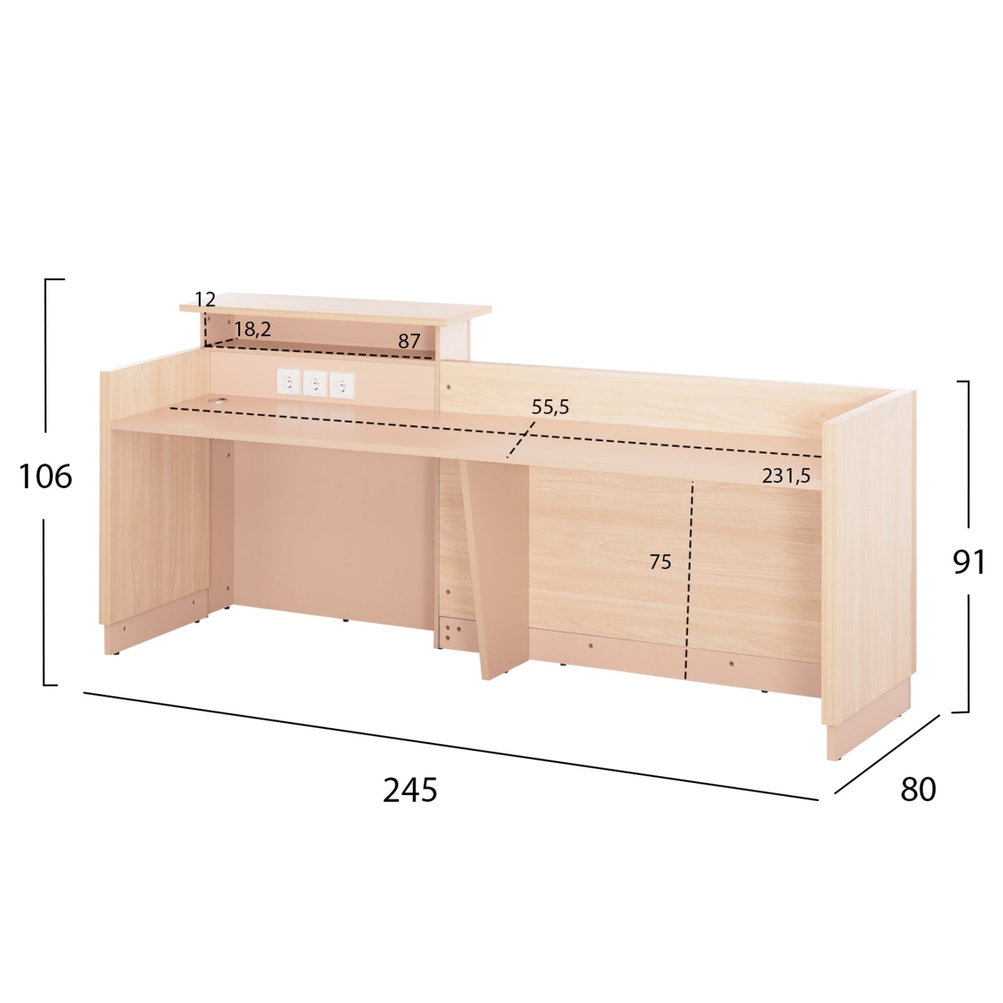 Reception Desk Dalton Hm2068.02 Melamine In Sonama-beige 240x80x106hcm.