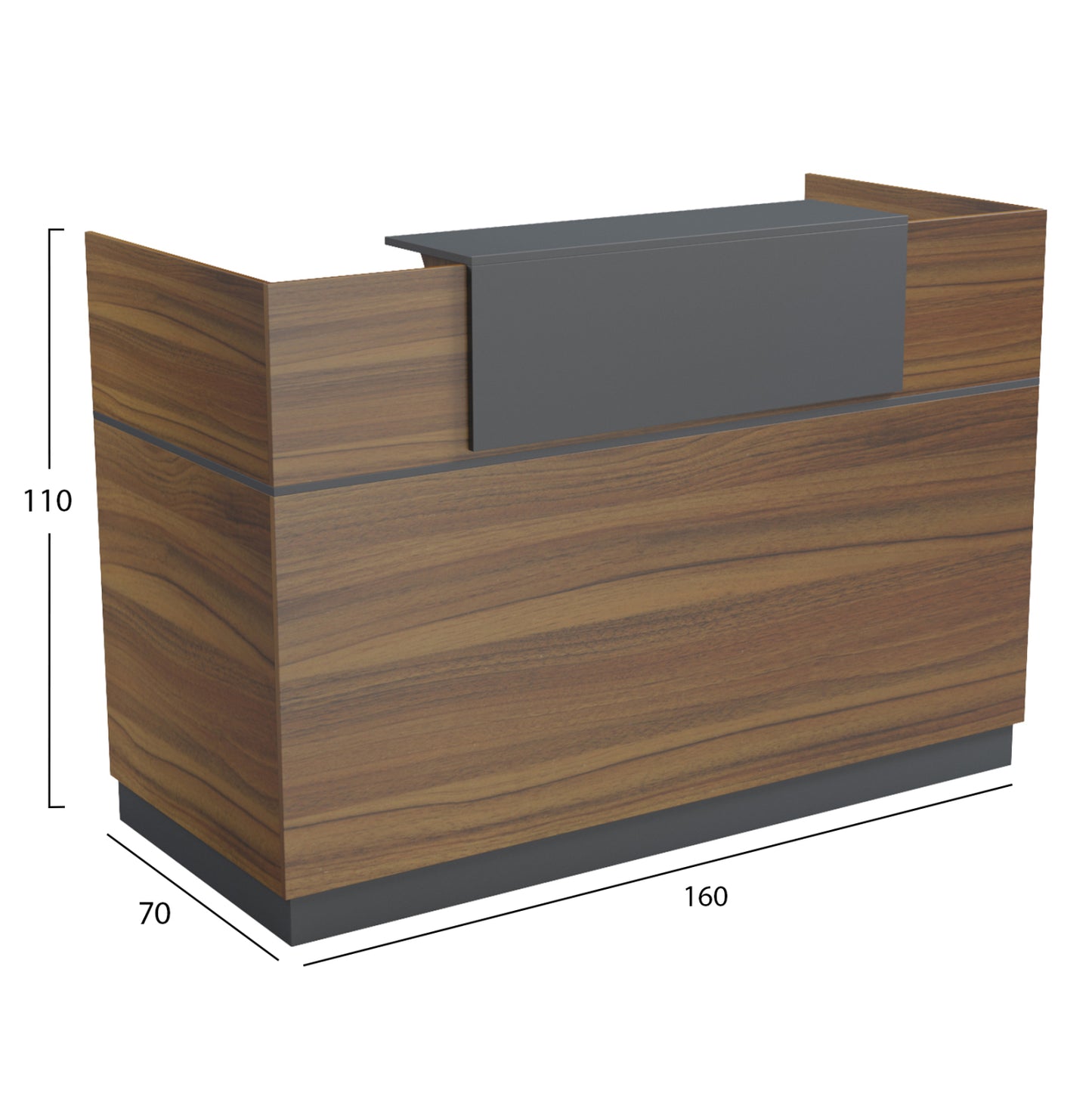 Reception Desk Barry Hm2153.03 Melamine In Walnut-grey 160x70x110hcm.