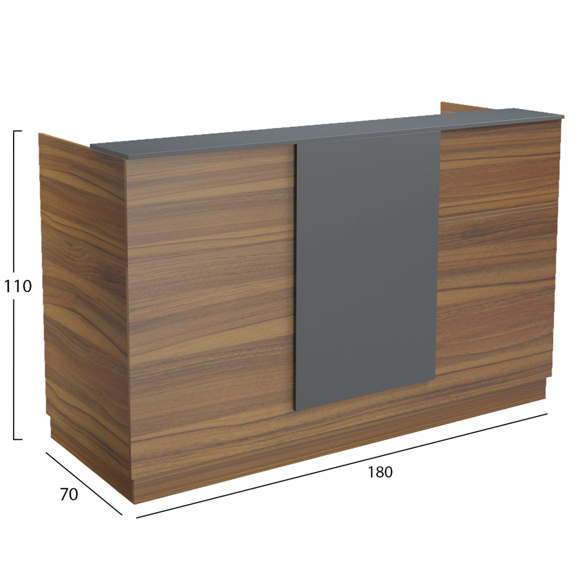 Reception Desk Kronic Hm2156.03 Melamine In Walnut/grey 180x70x110hcm.