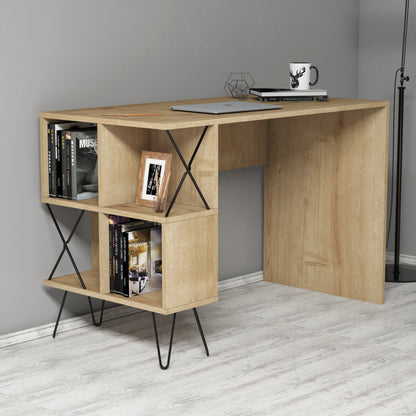 Study Desk Hm9509.01 Melamine Natural Oak With Shelves 120x60x78.8hcm.