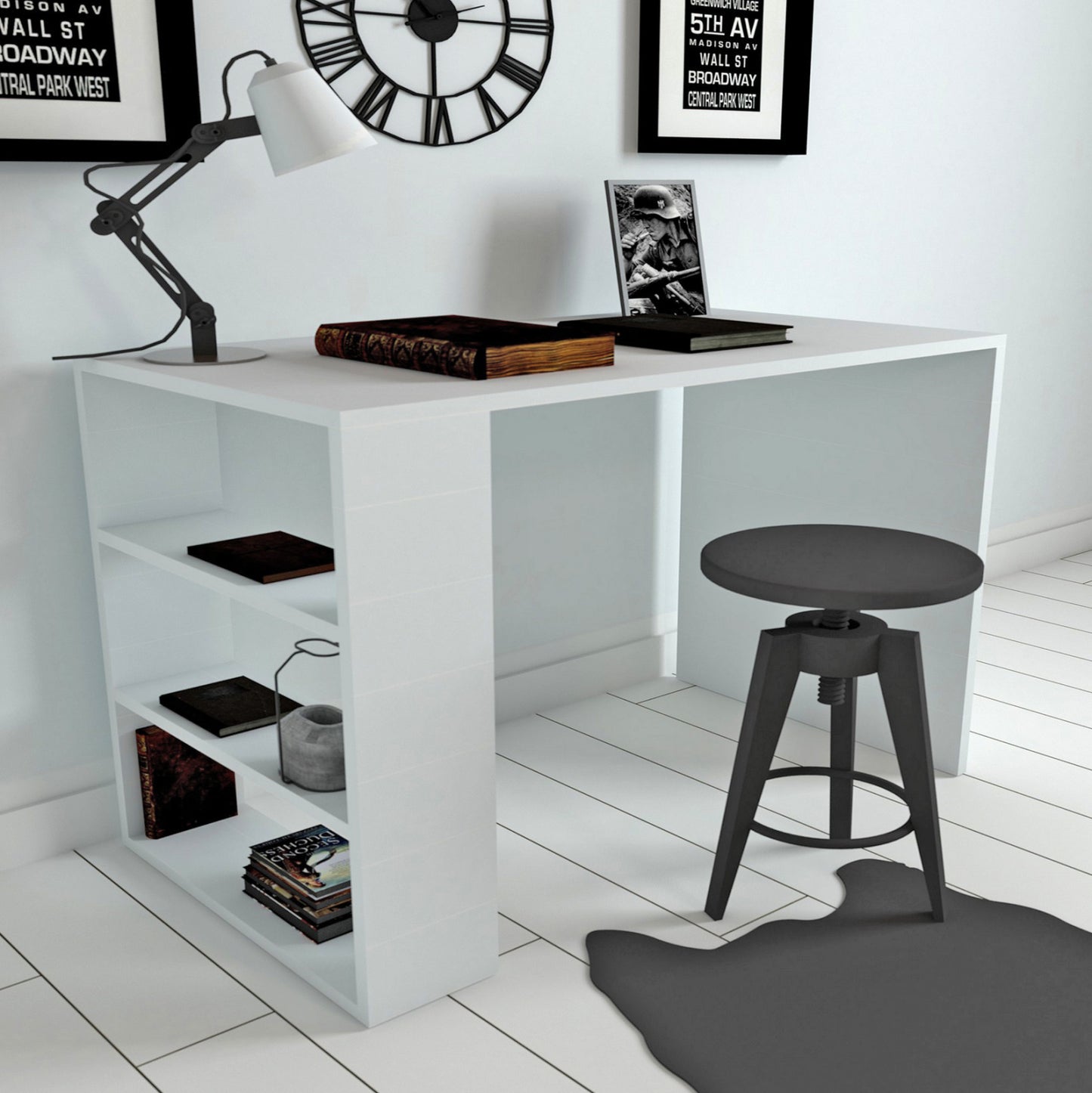 Desk Office Melamine In White Color Hm8884.01 90x50x70 Cm.