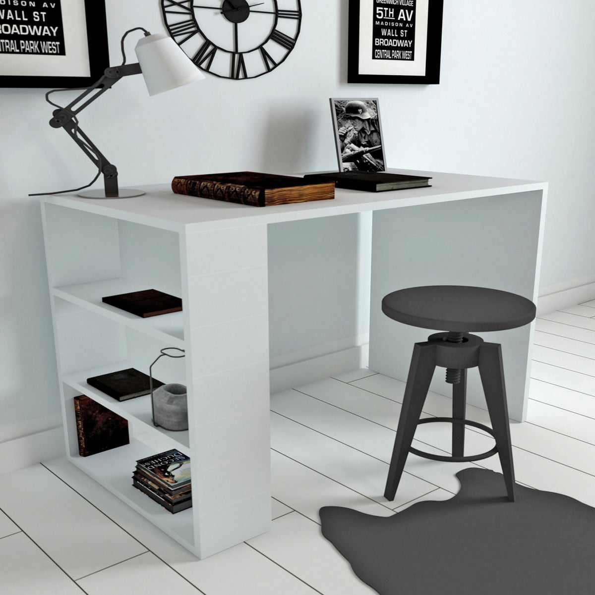 Desk Office Melamine In White Color Hm8884.01 90x50x70 Cm.