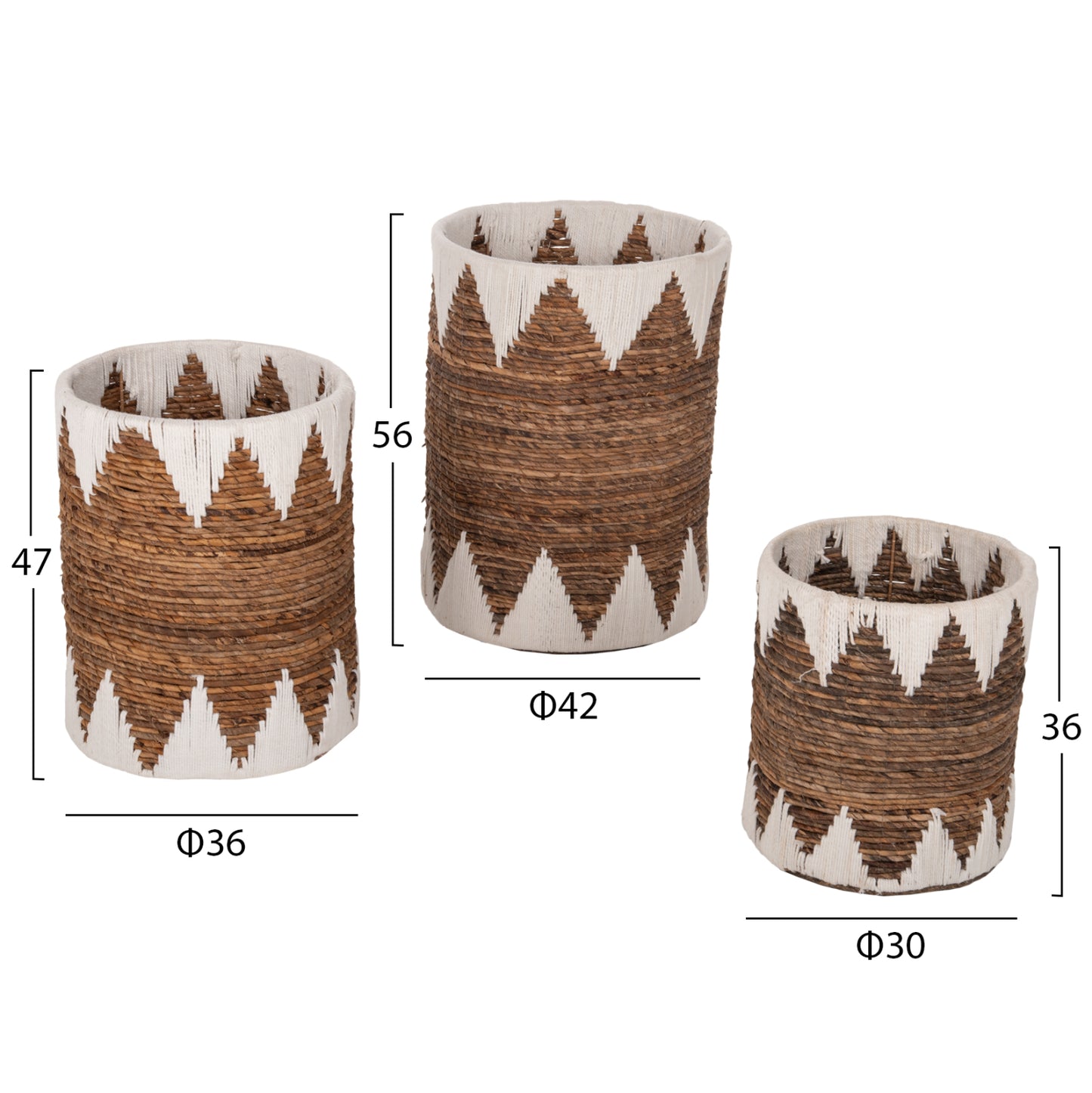 Round Baskets Without Lid 3pcs Hm4307 Rush In Natural-white Φ42x56hcm.