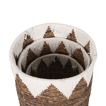 Round Baskets Without Lid 3pcs Hm4307 Rush In Natural-white Φ42x56hcm.