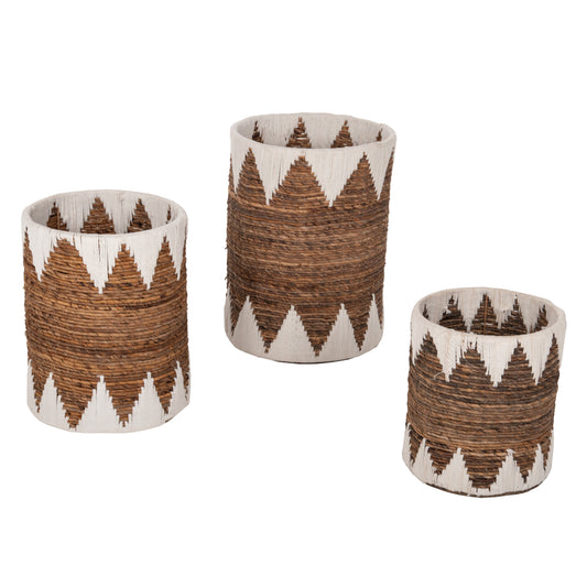 Round Baskets Without Lid 3pcs Hm4307 Rush In Natural-white Φ42x56hcm.