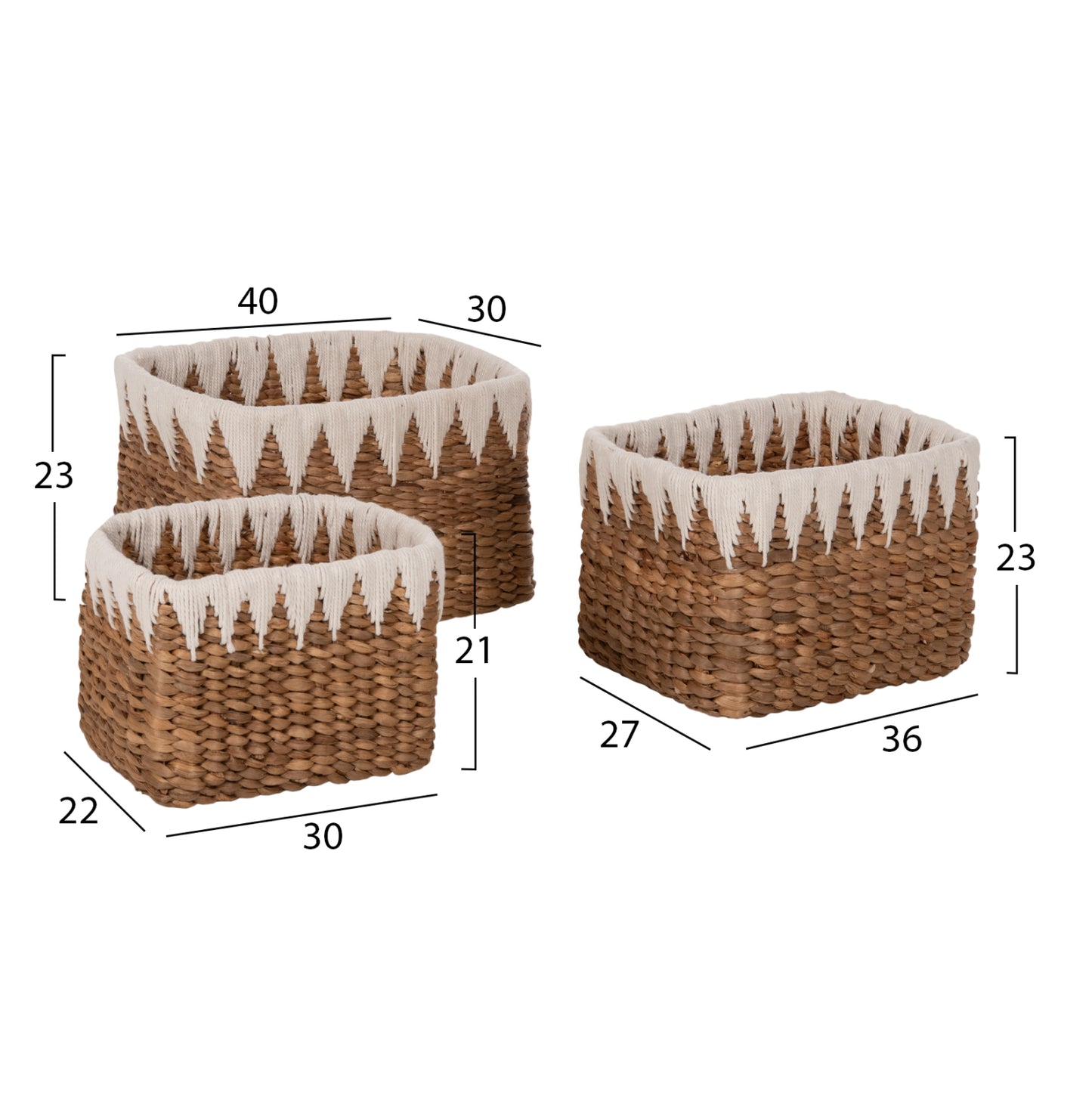 Baskets Set Of 3 Hm4296 Square- Banana Bark In Natural 40x30x25hcm.