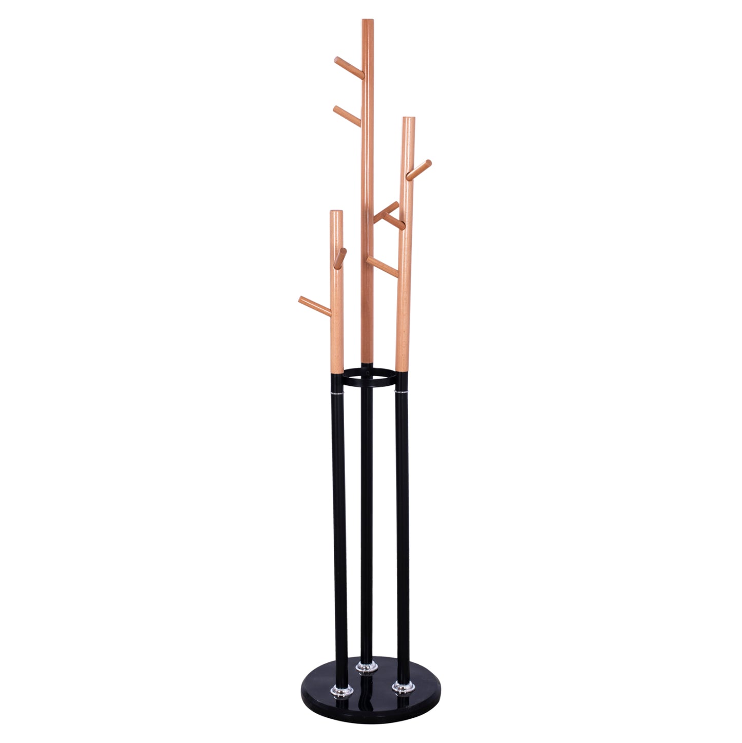 Coat Hanger Triple-pillar Wyatt Hm8610.02 Beech Wood-black Metal And Marble Base Φ37x173hcm.