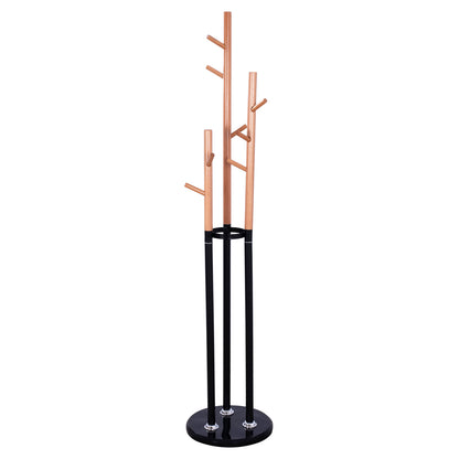 Coat Hanger Triple-pillar Wyatt Hm8610.02 Beech Wood-black Metal And Marble Base Φ37x173hcm.