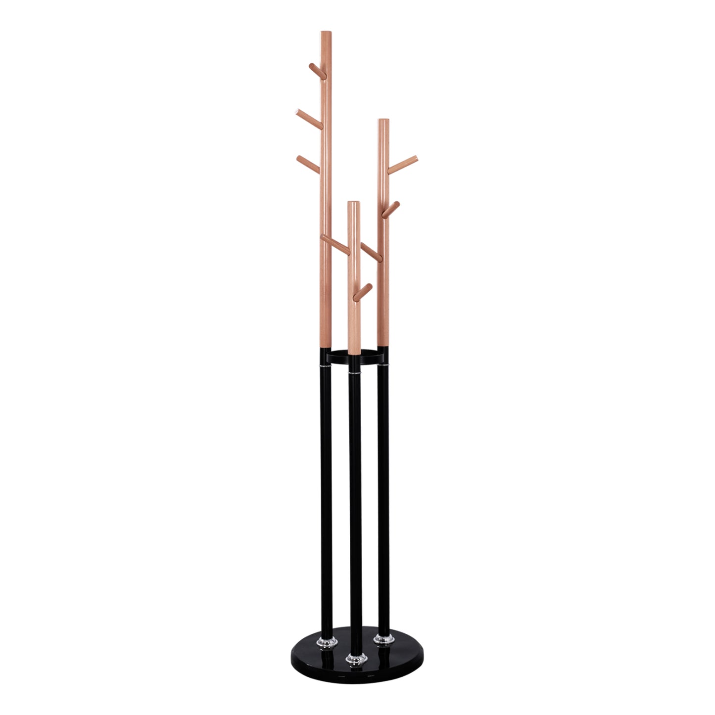 Coat Hanger Triple-pillar Wyatt Hm8610.02 Beech Wood-black Metal And Marble Base Φ37x173hcm.