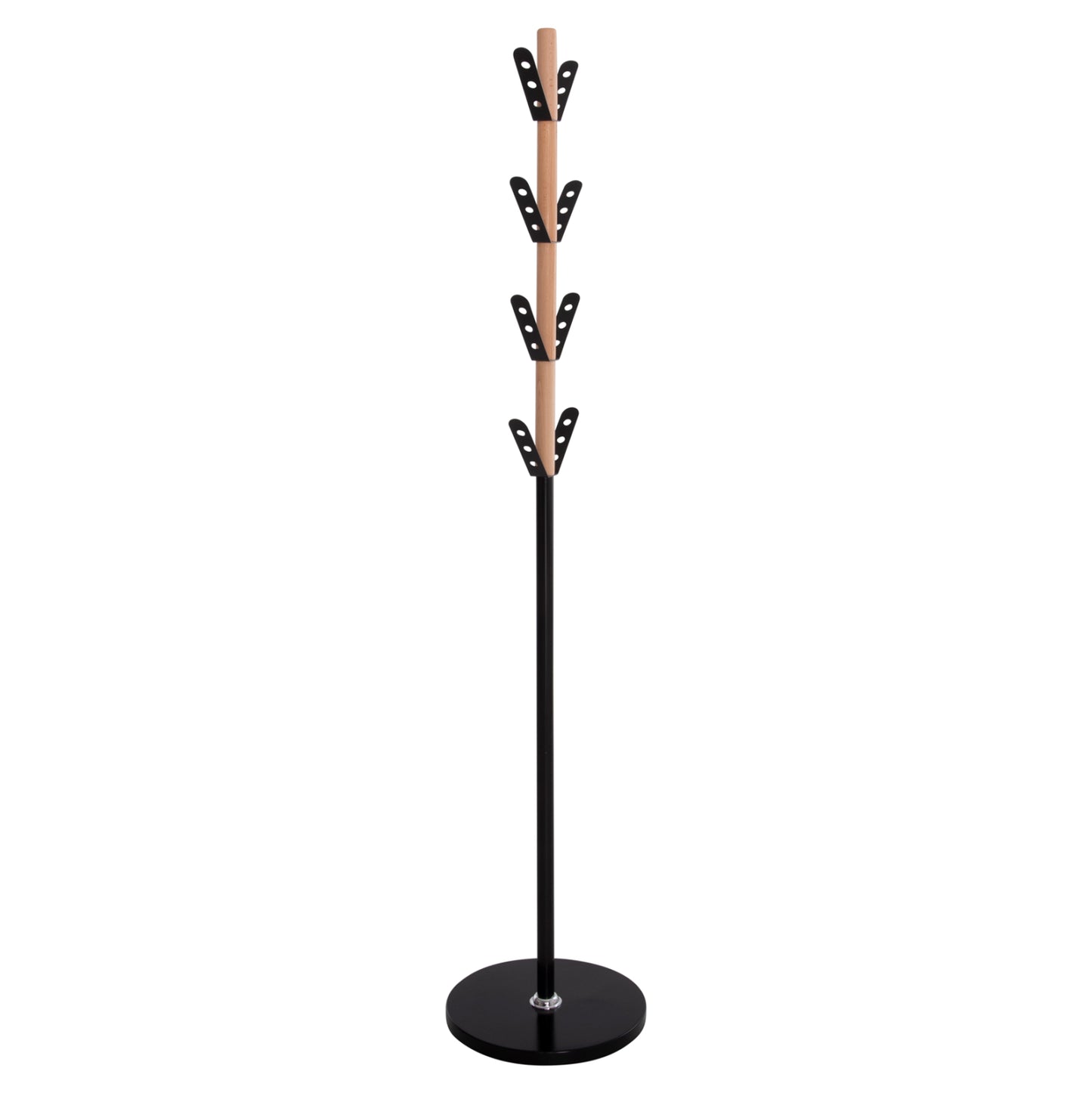 Coat Hanger Billy Hm18075.01 Beech Wood-black Metal-base With Wood Φ37.5x180hcm.