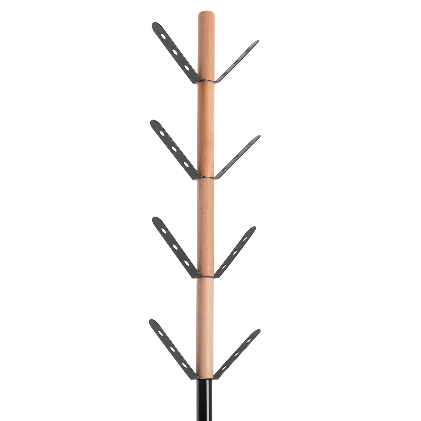 Coat Hanger Billy Hm18075.01 Beech Wood-black Metal-base With Wood Φ37.5x180hcm.