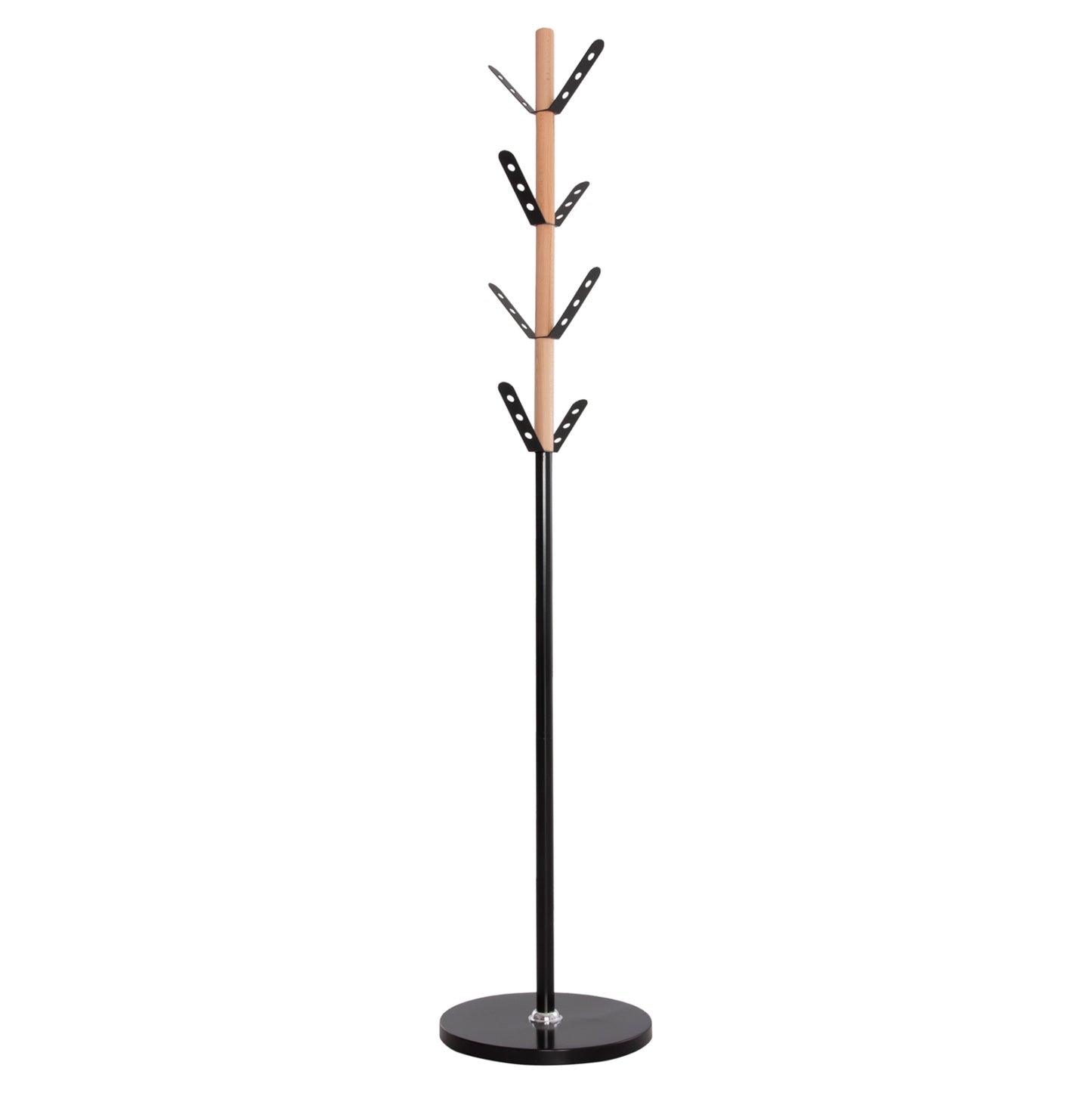 Coat Hanger Billy Hm18075.01 Beech Wood-black Metal-base With Wood Φ37.5x180hcm.